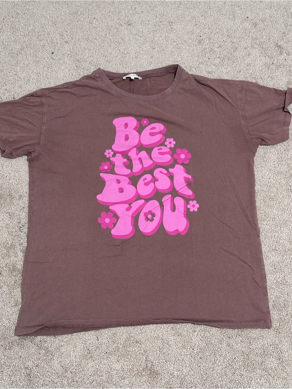 Brown T-Shirt with Pink 'Be the Best You' Graphic